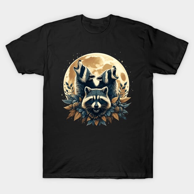 Whimsical Raccoons Moon Howl T-Shirt by JessArty